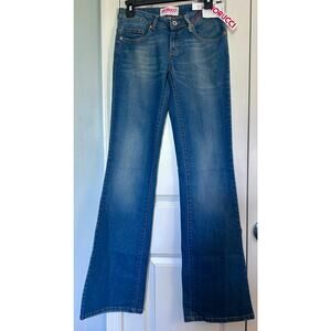 FIORUCCI Angel Logo Low Rise Flare Jeans – Medium Blue Faded Wash, Size 28 x 35